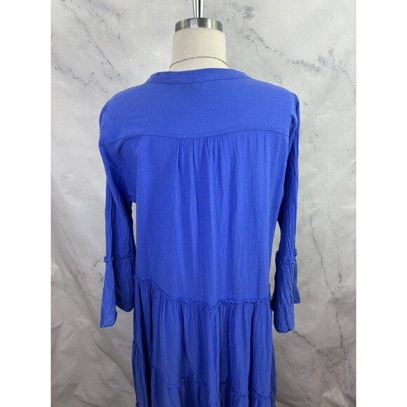 Anthropologie Devotion Twins Peasant Maxi Dress S Blue Tiered Bell Sleeve Boho - Picture 8 of 16